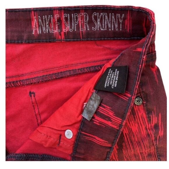 Special A Juniors Red Print Denim Skinny Slim Jeans - Picture 5 of 9